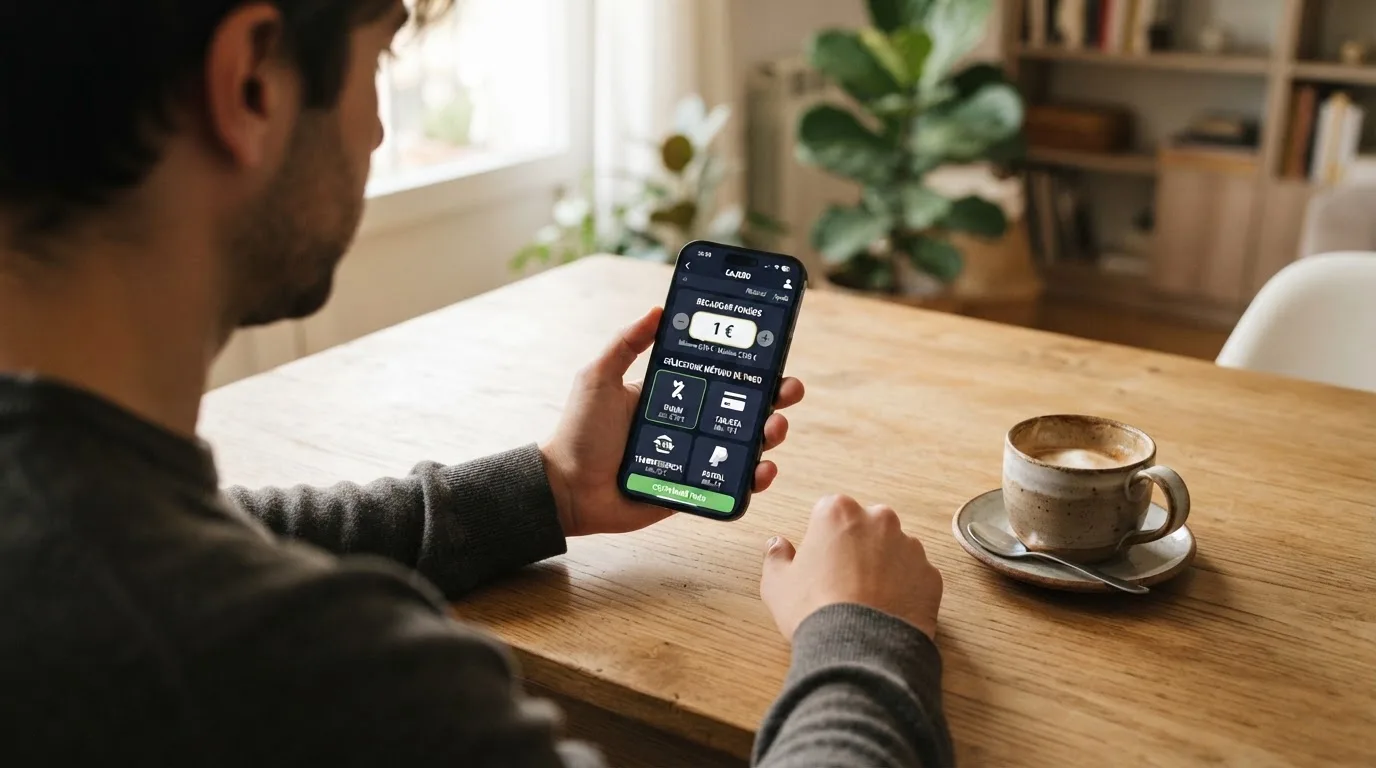 Los logotipos de Bizum, PayPal, Visa, Mastercard, Google Pay y Apple Pay alineados, con un teléfono mostrando la pantalla de cajero de un casino online