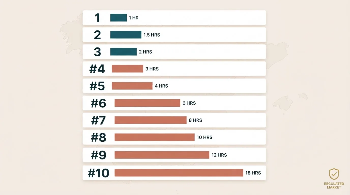 Tabla con los logotipos de diez casinos online ordenados por velocidad de retirada, sobre un fondo con el mapa de España y la marca de la DGOJ