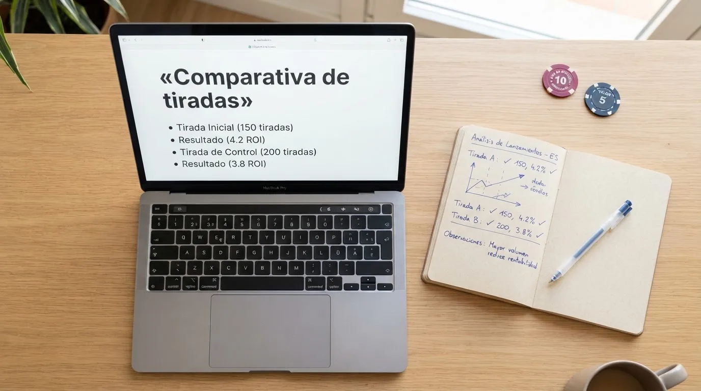 Una tabla comparativa en pantalla de ordenador con columnas de casino, requisito de apuesta y tope de ganancias para varias ofertas de tiradas gratis