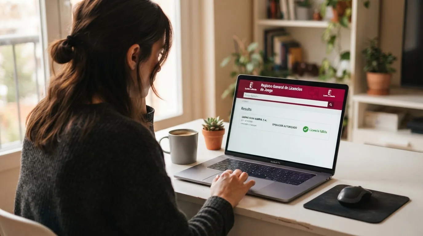 Captura del buscador del registro oficial de ordenacionjuego.es con el resultado de un operador autorizado, mostrando sus licencias generales y singulares