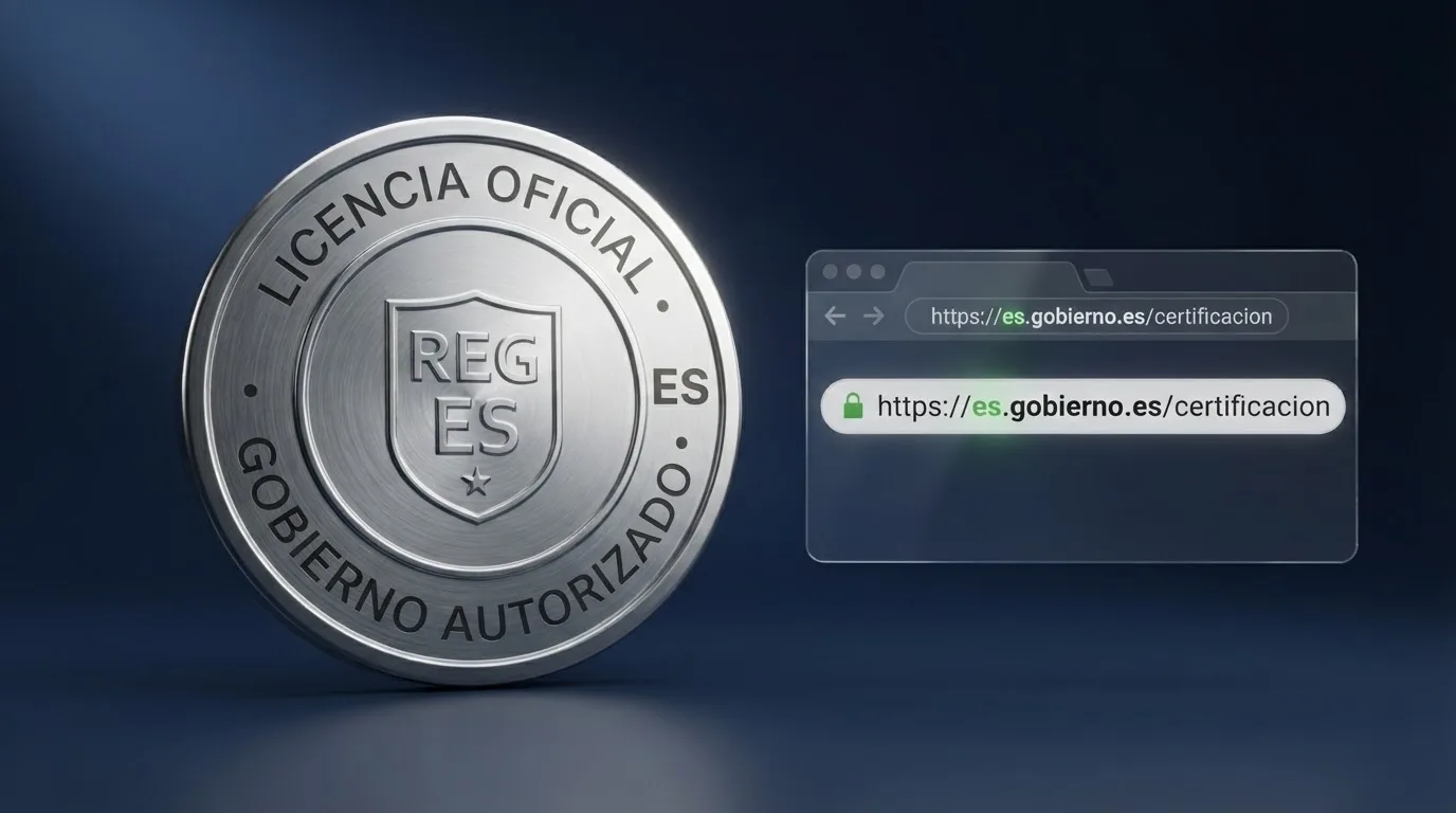 Sello de licencia de la DGOJ junto a un dominio .es en la barra del navegador