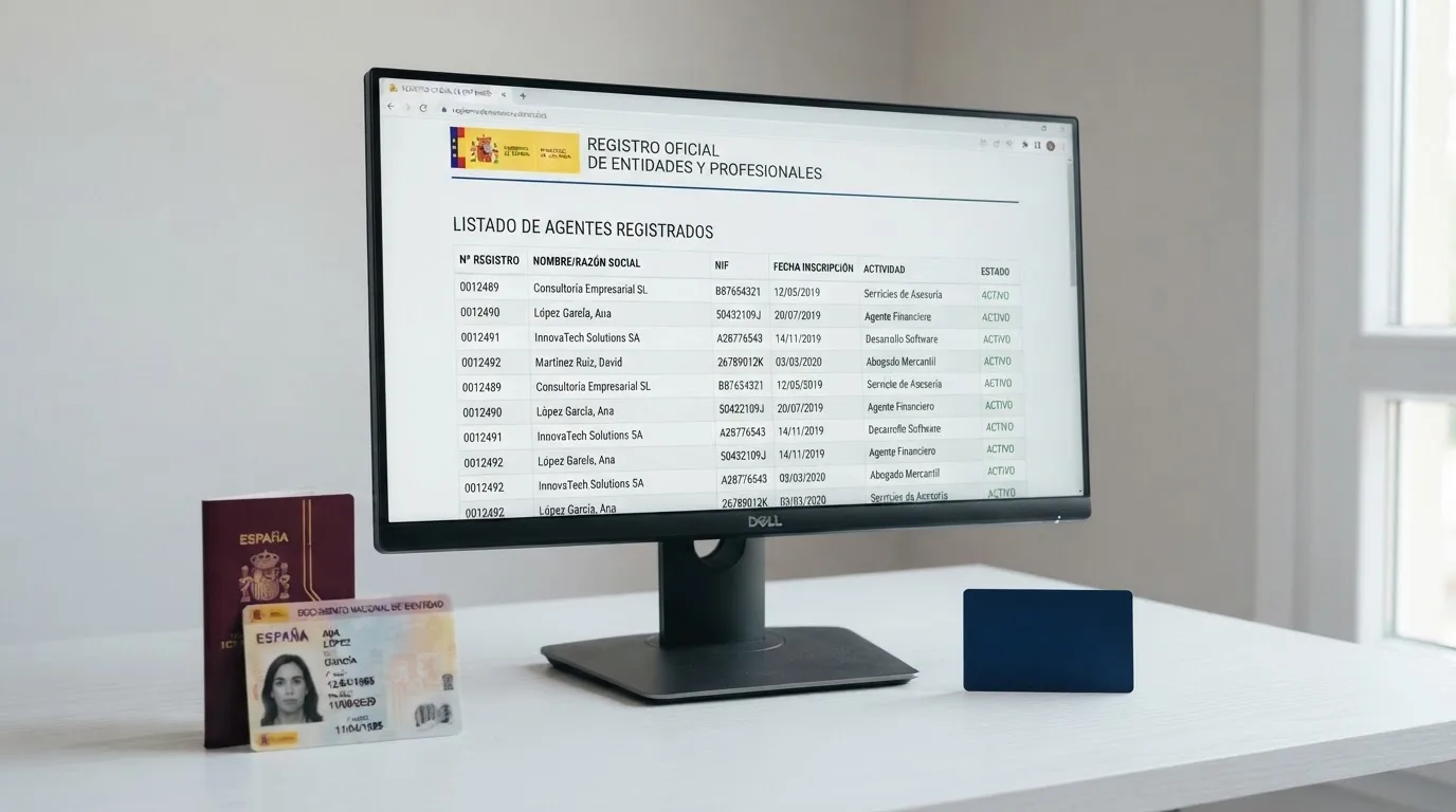 La pantalla de un ordenador mostrando el listado oficial de operadores con licencia de la DGOJ junto a un documento de identidad español y una tarjeta bancaria